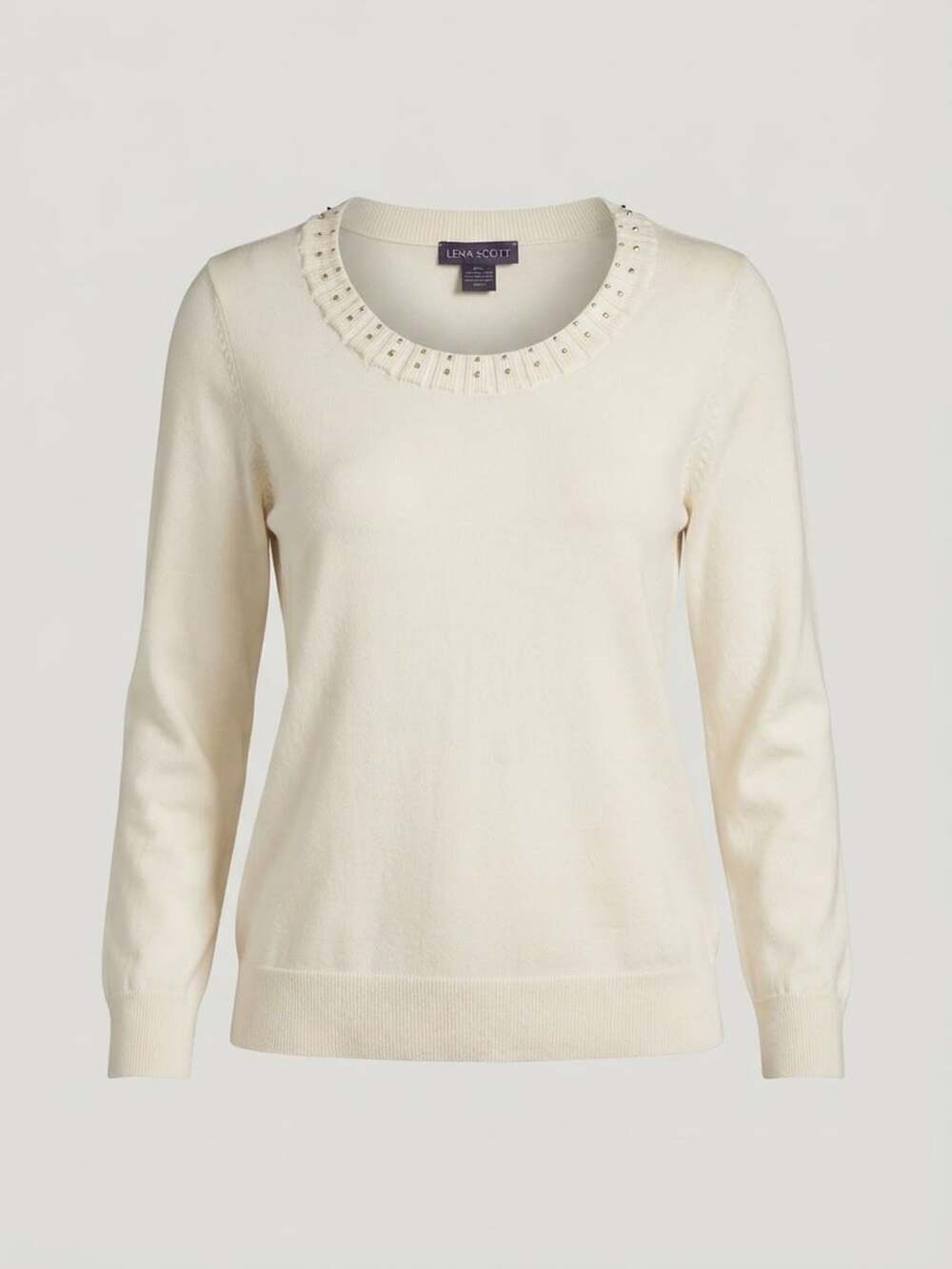 Laura Scott Embellished Neck Sweater Size L Ivory